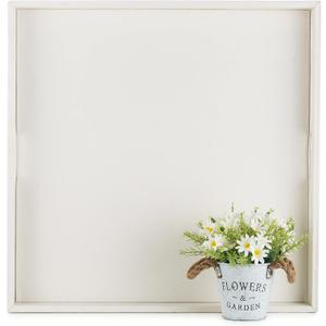 Hanobe Square Large Ottoman Tray: Extra Large White Serving Tray for Ottomans Big Leather Decorative Tray with Handles for Coffee Table Living Room 22" x 22"