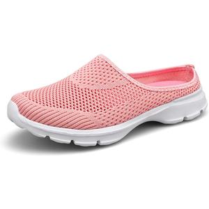 ChicWind Womens Breathable Mesh Walking Mules Sneakers Open Back Slip On Shoes (10.5, Pink)