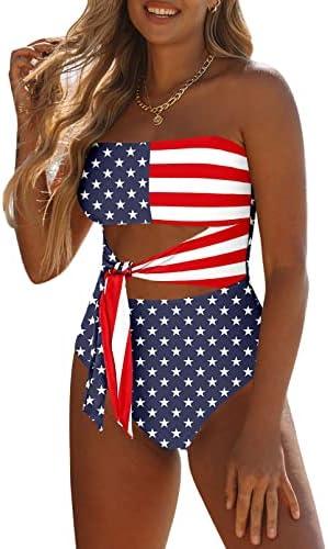 Viottiset Women's Bandeau One Piece Swimsuit Strapless Tie High Cut Out Bathing Suit, M