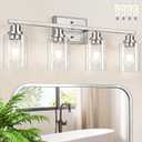 Unicozin Modern Brushed Nickel Bathroom Light Fixtures, 4-Light Vanity Lights Over Mirror with E26 LED Bulbs Included, Wall Sconce with Clear Glass Shades for Living Room Bedroom Hallway Kitchen