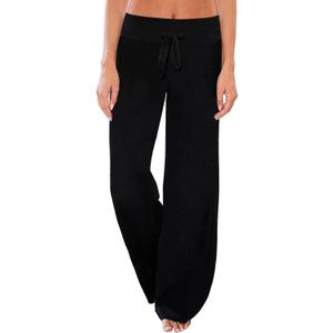 AMiERY Women's Comfy Casual Pajama Pants Floral Print Drawstring Palazzo Lounge Pants Wide Leg (XX-Large, Black)