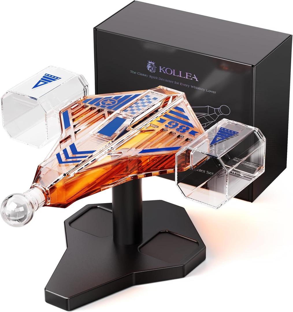Kollea Galaxy Blue Spaceship Whiskey Decanter Sets for Men, Spacecraft Limited Edition, 2 Funny Shot Glasses, Gift Ideas, Cool Liquor Dispenser for Home Bar, Christmas Birthday Gifts for Men Dad Him
