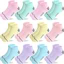 Bemeol 12 Pairs Girls Socks Ankle Athletic Running Socks Low Cut Sports Short Sock, Size: 7-10 Years