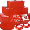 KPOSIYA 40pcs 8x8x5 inches Cake Boxes with Cake Boards20 Boxes & 20 Boards, Red 8 inch Cake Boxes with Window,Cajas Pasteles Square Cardboard Cake Containers for Christmas Thanksgiving