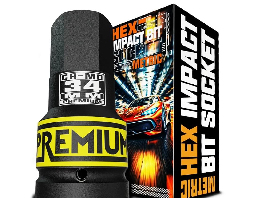 1" Drive H34 Impact Hex Bit Socket, 34 mm Allen Bit Socket, Metric, Cr-Mo Steel, Truck Repair and Equipment Maintenance