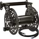 Metal Decorative Garden Hose Reel, Heavy Duty Hose Holder for Outside, Aluminum Frame, No-Leak Aluminum Water System, Easy Assmbly, Wall Mount, Holds 135 ft x 5/8" Hose Storage, Dark Bronze