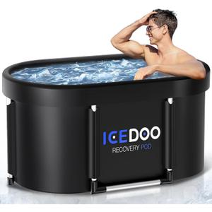 Wxtkkom Upgraded 112-Gal Oval Ice Bath Tub with Air Ring, Portable Multi-Layered Cold Plunge Tub - Foldable & Inflatable, with Lid