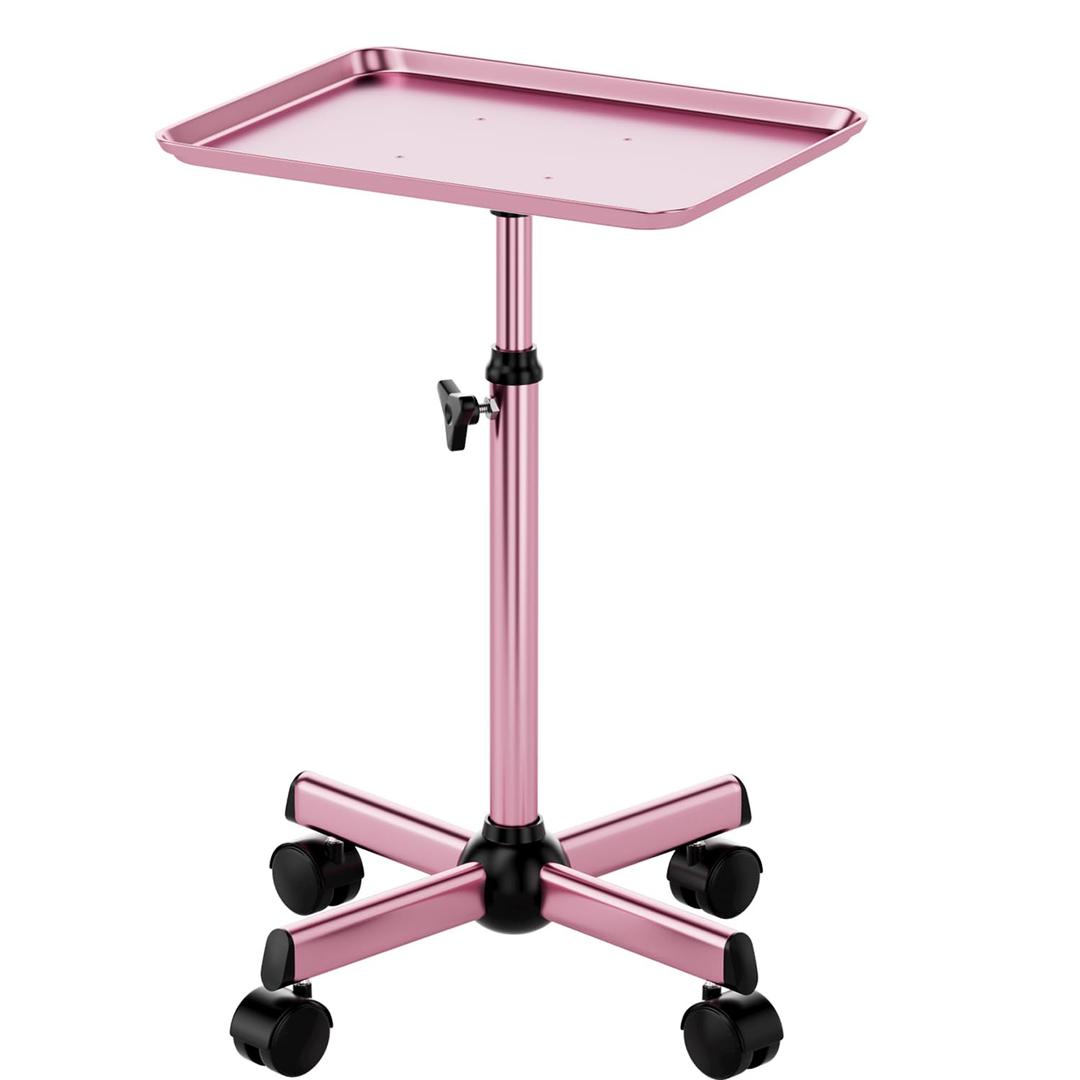 Salon Tray Cart Rolling Tray Spa Tray,Tattoo Tray Dental Tray Height Adjustable,Salon Tray on Wheels Premium Metal Rolling Trolley,Pink