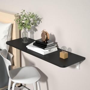 47.2" x 15.7" Wall Mounted Folding Table, Heavy Duty Laundry Folding Table with Brackets, Wood Floating Desk for Kitchen Dining Room, Wall Desk Fold Down for Small Spaces (Black)