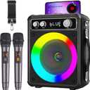 Karaoke Machine for Adults & Kids, Portable Bluetooth Speaker with 2 Wireless Microphones, PA System with LED Light, Karaoke Machine Supports REC/FM/AUX/USB/TF for Party/Meeting
