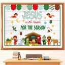 Epakh 50 Pcs Christmas Nativity Bulletin Board Decoration Set Jesus is The Reason for The Season Religious Christian Christmas Classroom Decorations for Sunday School Church Chalkboard Wall