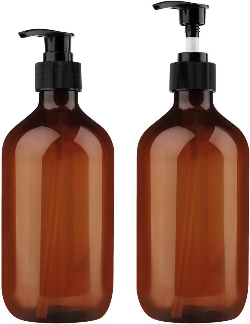 Yebeauty Empty Pump Bottle Dispenser, 17oz/500ml Lotion Soap Shampoo Pump Bottles Large Brown Bottle with Pump Plastic Refillable Containers Pack of 2