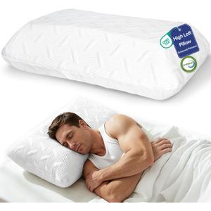 7" High Loft Memory Foam Pillow for Side Sleepers, Extra Thick Firm Pillow for Broad Shoulders & Large Frames, Designed to Stay Elevated, High Profile Pillow with Breathable Washable Cover
