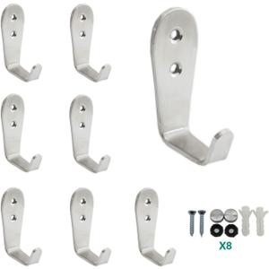 Stainless Steel Coat Hooks, Heavy Duty Metal Hangers for Hanging Towels, Keys, Hats - Kitchen & Bathroom Wall Mounted Indoor/Outdoor Hooks with Installation Screws - 8 Pack (L Shape Large63*25*30mm)