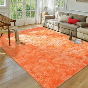 Softlife Orange Area Rug for Bedroom, Fluffy Shag Plush Shaggy 4x6 Rugs for Living Room Girls Kids, Throw Soft Fuzzy Tie Dyed Small Carpet for Dorm Bedside, Ultra Cozy Non-Slip Indoor Decor