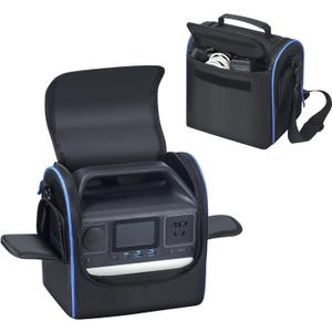 Carrying Bag Case Compatible with Anker 521 Power Station, Soft Storage Generator Cover with Adjustable Shoulder Strap, Side Zipper, Pockets for Charging Cable and Accessories