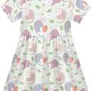 Short Sleeve Girl's DressesSoft Quick-Dry Dress for Kids,Skater Twirl A-line Summer Clothes Outfit 7-8 Years