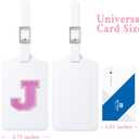 4 x Sodsay 2 PCS Initial Luggage Tag, Luggage Tags for Suitcases Cute Sequin Letter PU Leather Travel Bag Baggage Tags Privacy Cover ID Label for Women Kids Teens Men(J, White Leather+Hot Pink Letter)