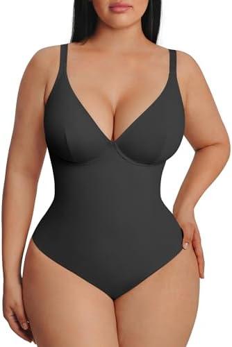 FeelinGirl Shapewear Bodysuits for Women Tummy Control Body Suits Deep V Neck Thong Body Shaper 3 XL