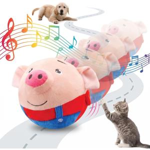 Interactive Dog Toys, Jumping Squeaky Dog Toys with Recording and Music Modes, Dog Toys to Keep Them Busy, Dog Birthday Plush Dog Toy, Rechargeable Interactive Dog Ball, Pet Toys for Dogs (Red Pig)