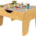 KidKraft Reversible Wooden Activity Table with Board with 195 Building Bricks  Gray & Natural, Gift for Ages 3+