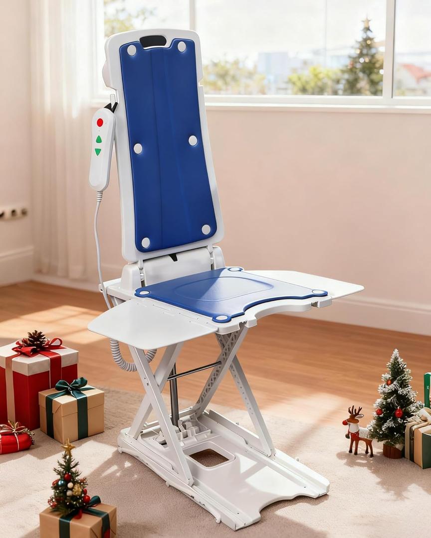 Electric Chair Lift - Floor Lift for Elderly Falls, IPX8 Waterproof Bath Lift, Support Up to 300 LBS, Chair Lift Assist Devices for Seniors, Suitable for Bathtub, Bathroom, Bedroom, Living Room (Dark Blue)
