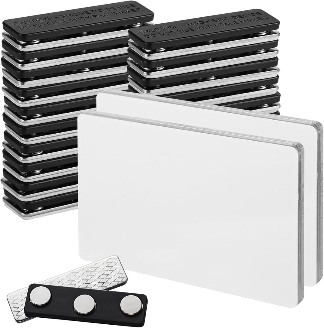 20-Pack Magnetic Name Tags, 2.1 x 3.4 Magnetic Blank Name Badges, Heat Sublimation Printable Badges with Magnetic Fasteners for Jackets, Shirts