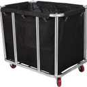 12 Bushels Laundry Cart Commercial/Home,Heavy Duty Large Stainless Steel Rolling Laundry Basket with Wheelsfor Laundry Organizer and Storage,260LBS Load (12 Bushels - Black - 8 Tubes)