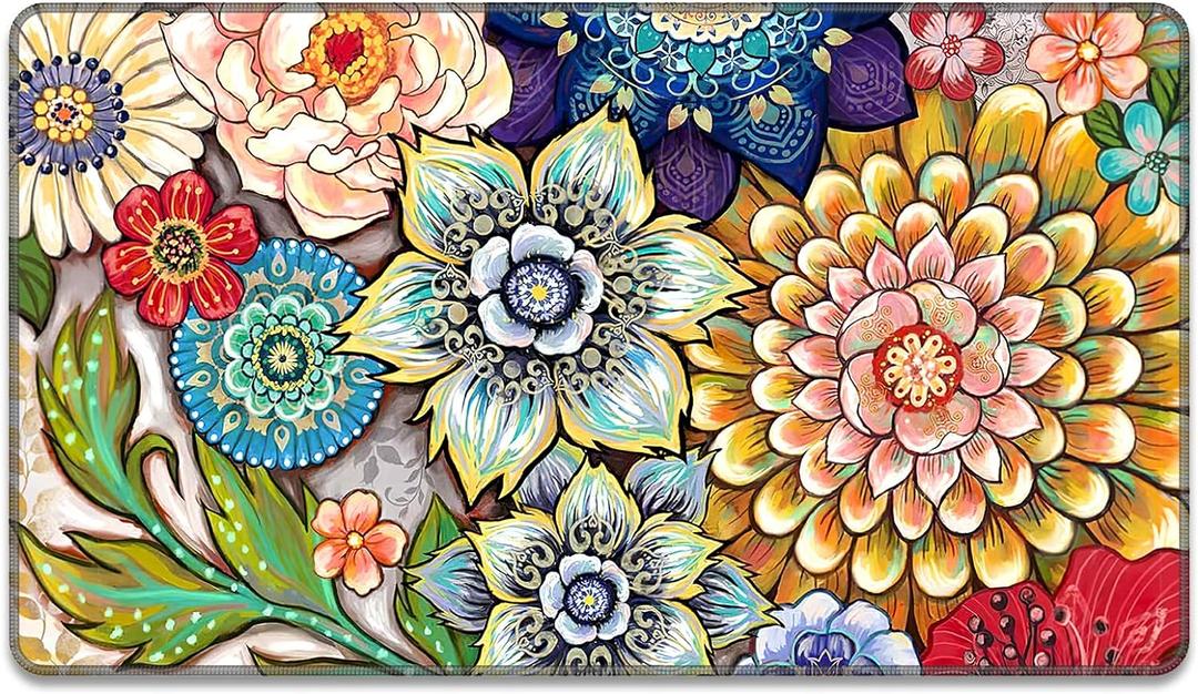 Rnivvi Front Door Mat, 30"x17" Cute Flower Theme Indoor Outdoor Welcome Mat, Heavy Duty Low Profile Anti-Slip Entryway Rug for Home Entrance, Floor, Patio Entry, Mud Room, Mandala Floral