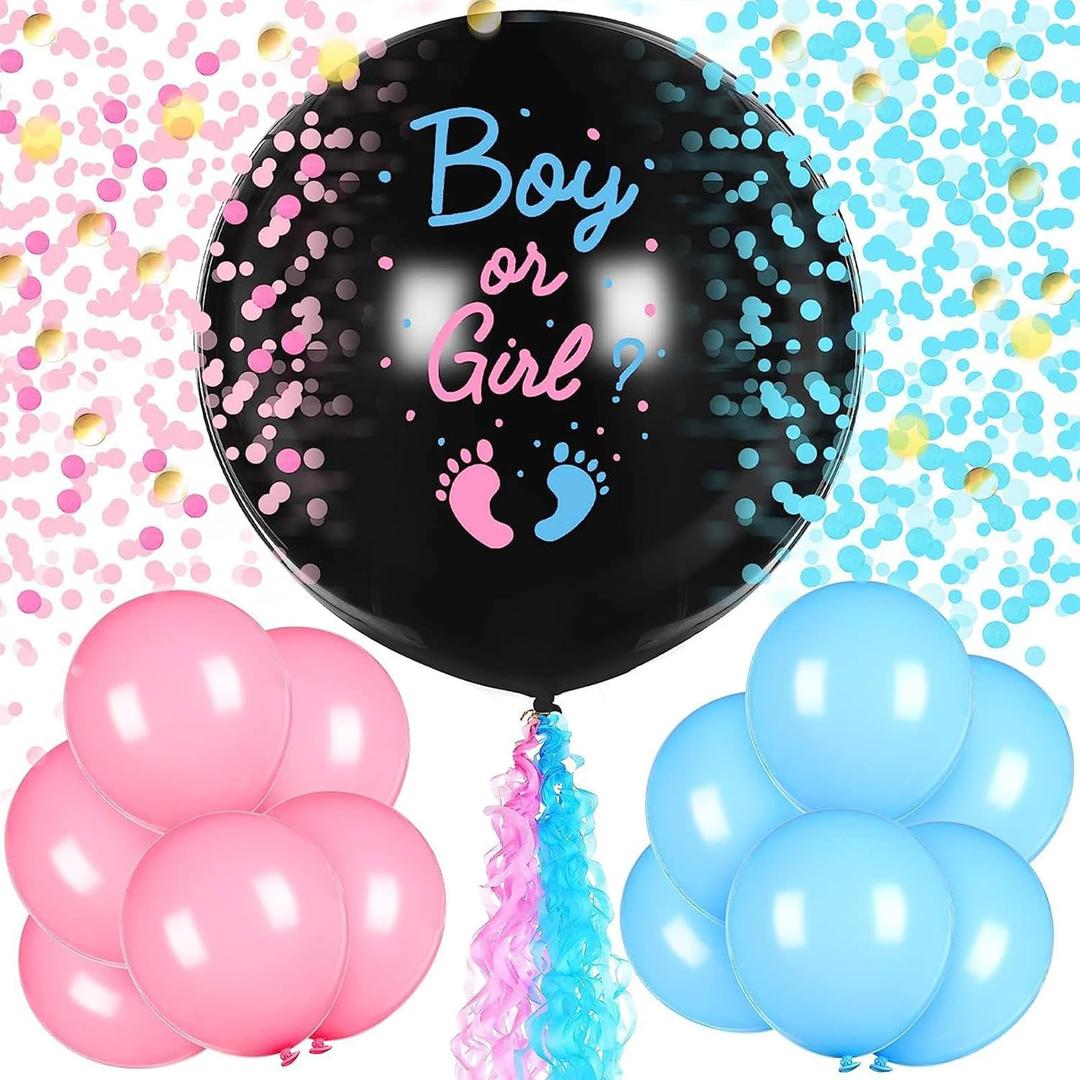 27pcs Gender Reveal Balloon Kit, 2pcs 36" Thickened Balloons with Pink Blue Balloons, Confetti and Tassels For Baby Gender Reveal Party Decorations, Gender Revealideas (Set B)