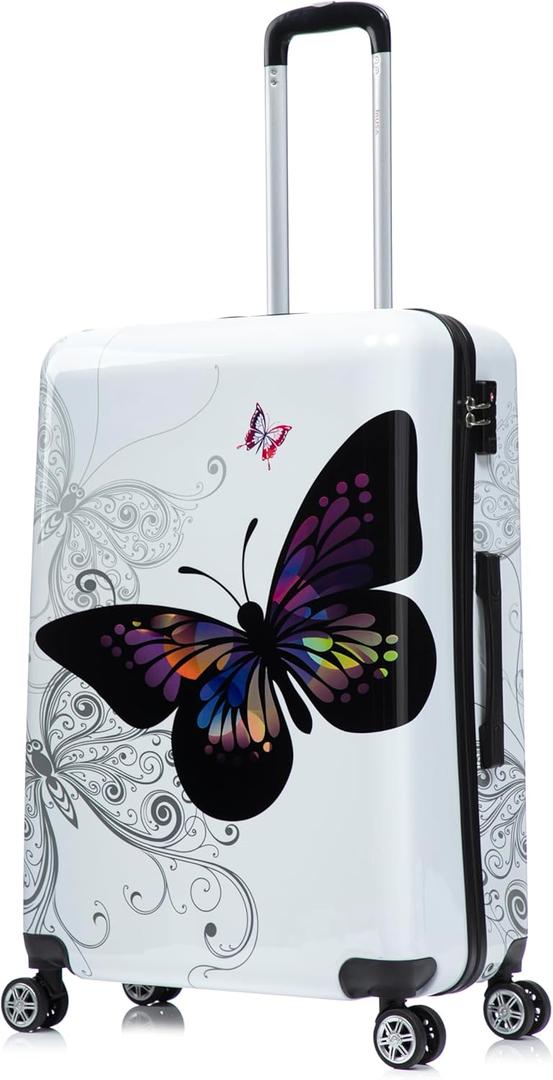 InUSA Butterfly Print Luggage with Spinner Wheels | Durable Lightweight Hardside Suitcase | Travel Bag with Handle and Trolley | 28-Inch Large Checked luggage