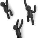 Umbra Buddy Wall Hooks  Decorative Wall Mounted Coat Hooks for Hanging Coats, Scarves, Bags, Purses, Backpacks, Towels and More, Set of 3, Black