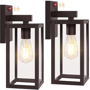 2-Pack Upgraded Motion Sensor Outdoor Wall Lights, 13 Dusk to Dawn Porch Lights Outdoor Wall Sconce Lanterns, 3 Lighting Modes Exterior Lighting Fixtures, Brown Outside Lights for House Patio Garage