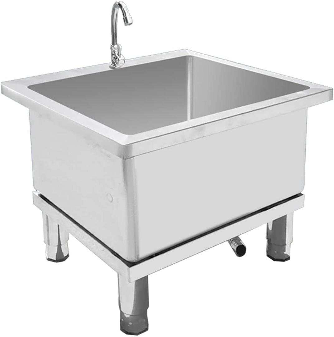 Commercial Floor Mount Mop Sink with Deep Basin & Faucet, Clog-Free Draining, Stainless Steel Laundry and Utility Sink for Restaurant, Garages, Basements/70Cm/27.6In