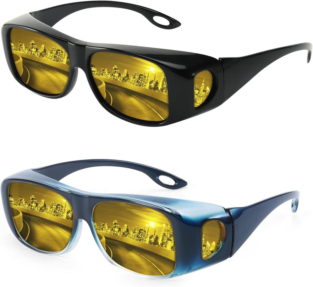 FIMILU 2PCS Night Driving Glasses Night Vision Glasses Fit Over Wrap Around Polarized Anti Glare Glasses for Men Women