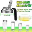 Mason Jar Pour Spout Lid Stainless Steel with Handle, Wide Mouth Pour Spout Flip Cap Lids for Mason Jars, Anticracking Leak Proof Seal Cover Airtight for Drinking Salad Dressing & Food Storing(2PCS)