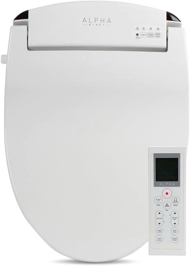ALPHA BIDET JX2 Elongated Bidet Toilet Seat, White, Endless Warm Water, *NEW* Bowl Mist, LED Light, Quiet Operation, Wireless Remote, Stainless Steel Nozzle, Sittable Lid