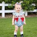 Ayalinggo 4th Of July Baby Girl Outfits Usa Flag Embroidery Newborn Infant Smocked Bubble Romper Memorial Day Clothes (Blue)