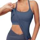 MathCat Workout Tank Tops for Women with Built in Bra, Sleeveless Gym Tops Seamless Racerback Athletic Yoga Shirts (Small, Grey Blue)