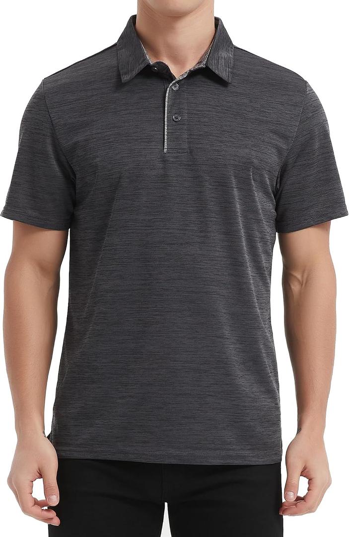 HQUEC Men's Polo Shirts Short Sleeve Quick Dry Moisture Wicking Performance Casual Work Regular-Fit Golf Shirts for Men Darkgrey XL (Black, XL)