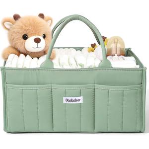 Baby Diaper Caddy Organizer, Portable Nursery Storage Basket for Newborn Essentials, Changing Table & Car Caddy Organizer, Gift for Baby Shower, Registry Must-Have for Boy Girl, Green