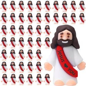Bememo 50 Pcs Mini Jesus Figures Easter Jesus Loves You Christ Toys Little Christ Figures to Hide and Seek Sunday School Religious Party Favors Gift for Easter Egg Stuffers(Red)