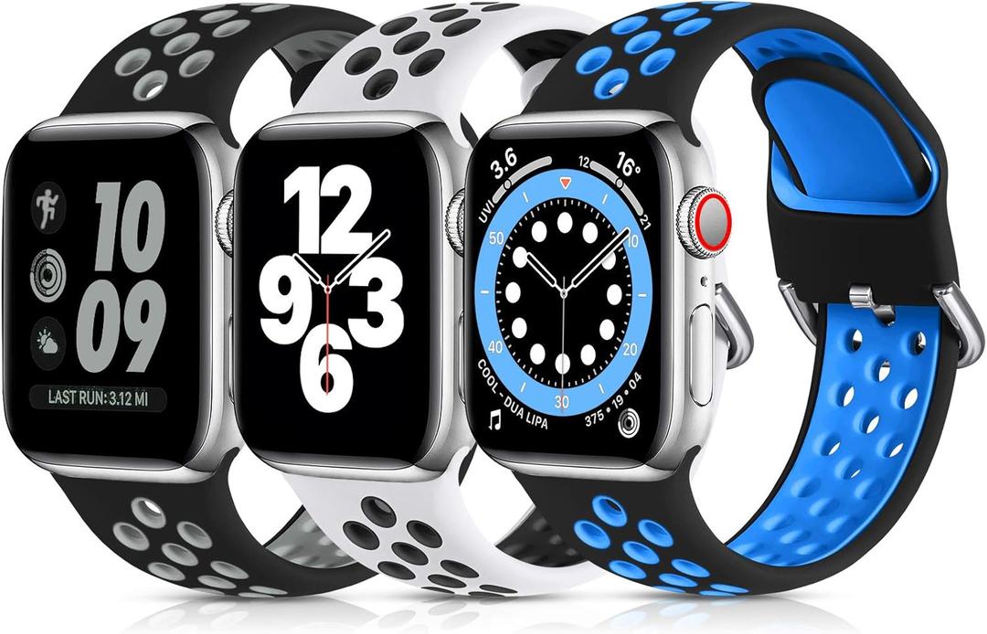 Lerobo 3 Pack Sport Bands Compatible with Apple Watch Band 44mm 46mm 45mm 42mm 49mm Men Women,Soft Silicone Breathable Band for iWatch SE Ultra 3 2 for iWatch Series 11 10 9 8 7 6 5 4 3 2 1