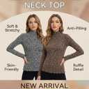 Womens Mock Neck Long Sleeve Tops Leopard Print Knit Slim Fit Shirt Ruffled Lettuce Trim Elegant Layering Tee (L)