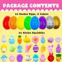 24 Pack Easter Mochi Squishy Toys Filled Easter Eggs, Plastic Easter Eggs Filled with Easter Squishy Toys for Eggs Hunt, Gifts for Kids Boys Girls Party Favors, Easter Basket Stuffers