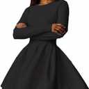 CHARTOU Women Basic Sweater Dress Long Sleeve Pleated Flared Knitted Short Dresses (Large, Black)