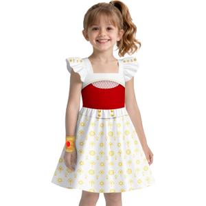 Zombies Dress for Girls Kids Daywalker Outfit Square Neck Dresses Party Halloween (110, Red)