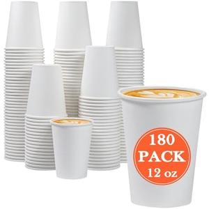 Lamosi 180 Count 12 oz Paper Coffee Cups, Disposable Paper Coffee Cups for Hot or Cold Drinks, 12 Ounce White Beverages Water Cups for Party, Picnic, Travel, Events
