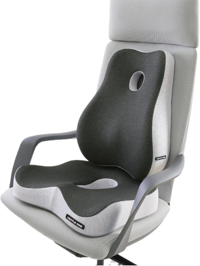 Seat Cushion and Lumbar Support Pillow for Office Chair, High-Elastic Memory Foam Car Chair Cushions, 4.7" Extra Thick Back Support for Long Sitting, Breathable Washable Covercolor blocking