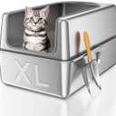 XL All Stainless Steel Cat Litter Box with Lid,Deep Metal Litter Box for Big Cats,Extra Large Litter Boxes with High Wall Sides Enclosure,Anti-Leakage,Odor Control,Non-Sticky,Easy Cleaning (23.6''L15.7''W12''H)